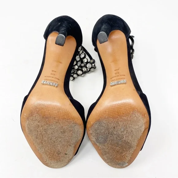 Schutz Size 6B Black Stiletto Heel Sandals with Bejeweled Rhinestone Ankle Strap - Picture 8 of 10